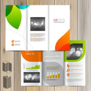 White creative brochure template design with color shapes. Cover layout